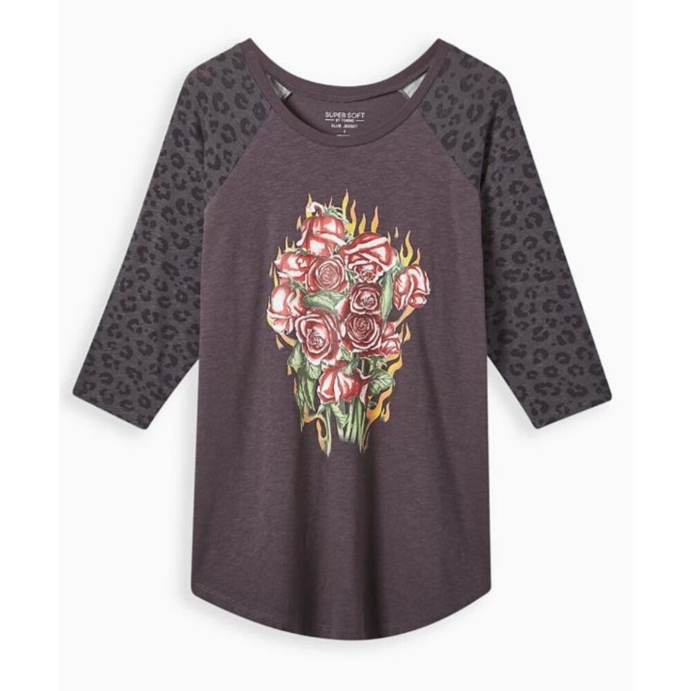 Torrid Super Soft Slub Flaming Rose Graphic Leopard Sleeve Top Plus Size 1X